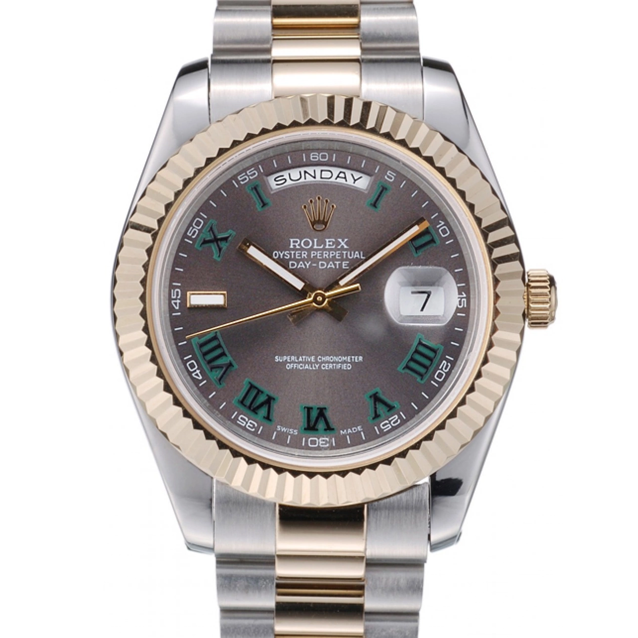 Rolex copies cheap Rolex Grey Strap Steel Dial DayDate Colored Stainless 41981 Dual 0701